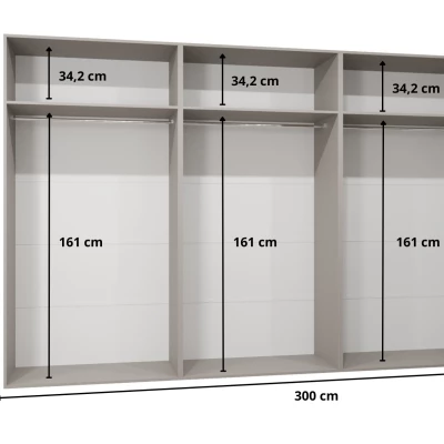 Nagy tükrös szekrény 300 cm AMARIS 3 - fekete / arany fogantyúk