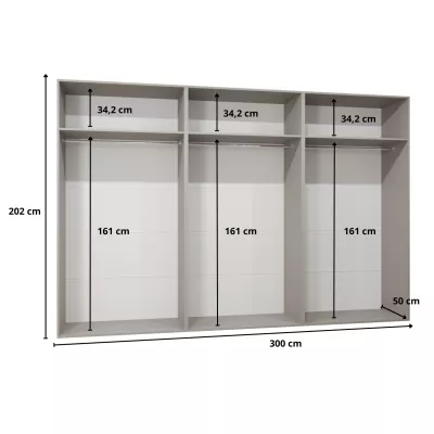 Nagy tükrös szekrény 300 cm AMARIS 3 - fehér / kasmír fogantyúk