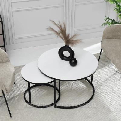 JACEK dohányzóasztal szett - fehér / fekete