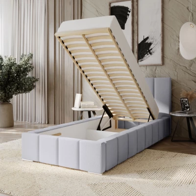 Kárpitozott egyszemélyes ágy 100x200 tárolóhellyel BURKE - khaki