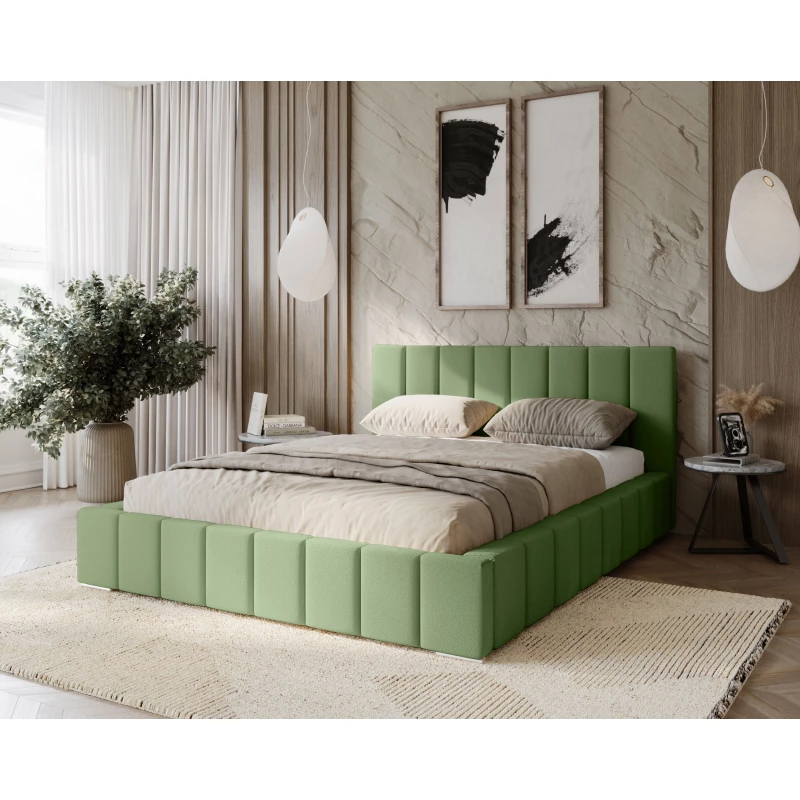 Kárpitozott franciaágy 140x200 tárolóhellyel BURKE - khaki