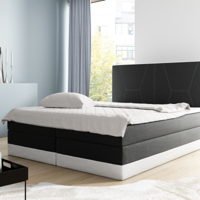 Stefani kárpitozott boxspring ágy, fekete, fehér, 160 + ingyenes topper