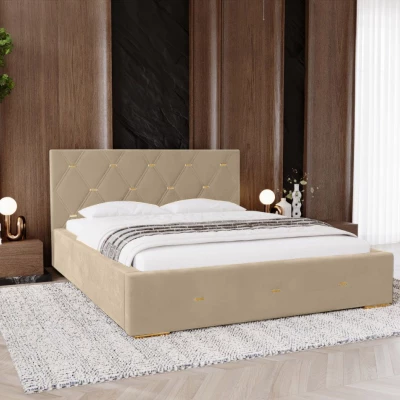 Kárpitozott franciaágy 180x200 tárolóhellyel DANVILLE 2 - krémszínű
