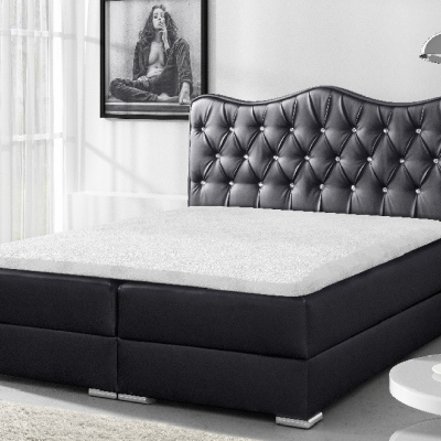 Sultán luxus kontinentális ágy, fekete ökobőr, 180 + ingyenes topper