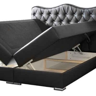Sultán luxus kontinentális ágy, fekete ökobőr, 180 + ingyenes topper