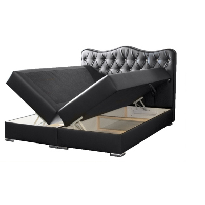 Sultán luxus kontinentális ágy, fekete ökobőr, 160 + ingyenes topper