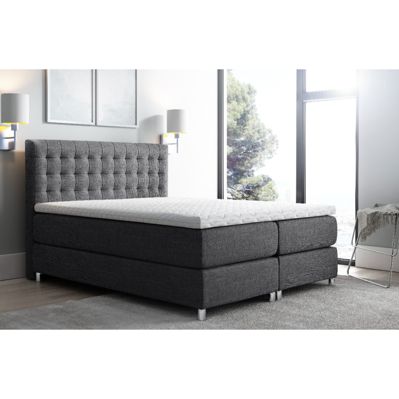 Luca magas kárpitozott boxspring ágy, antracit, 180 + ingyenes topper