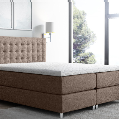 Luca magas kárpitozott boxspring ágy, barna, 160 + ingyenes topper