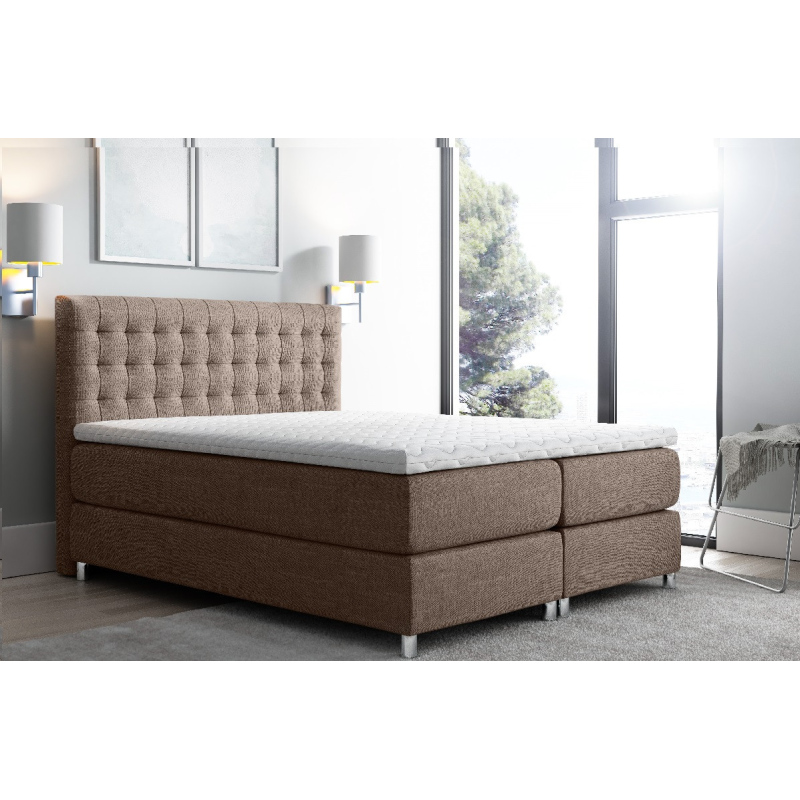 Luca magas kárpitozott boxspring ágy, barna, 160 + ingyenes topper