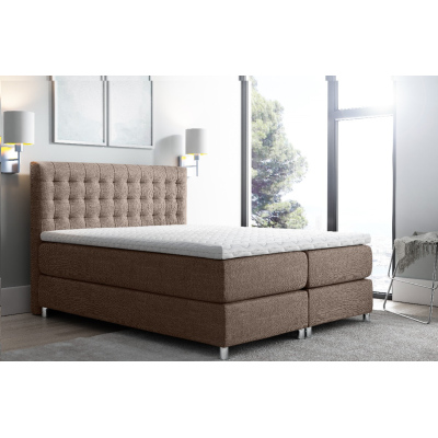 Luca magas kárpitozott boxspring ágy, barna, 160 + ingyenes topper