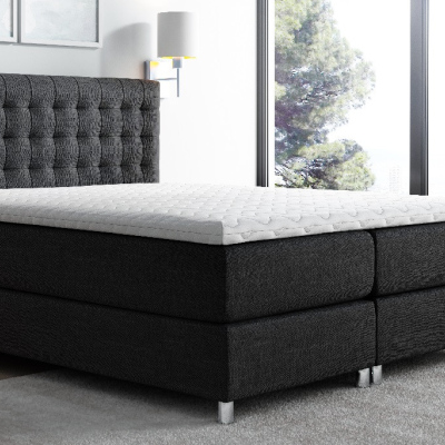 Luca magas kárpitozott boxspring ágy, fekete, 160 + ingyenes topper