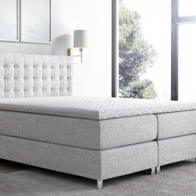 Luca magas kárpitozott boxspring ágy, szürke, 140 + ingyenes topper