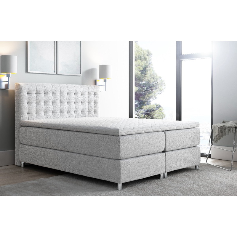 Luca magas kárpitozott boxspring ágy, szürke, 140 + ingyenes topper