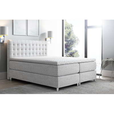 Luca magas kárpitozott boxspring ágy, szürke, 140 + ingyenes topper