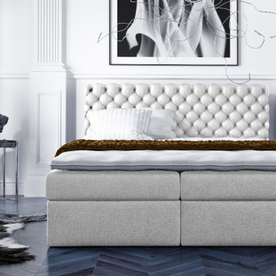 Giulio stílusos kontinentális ágy, krémszínű, 180 + ingyenes topper