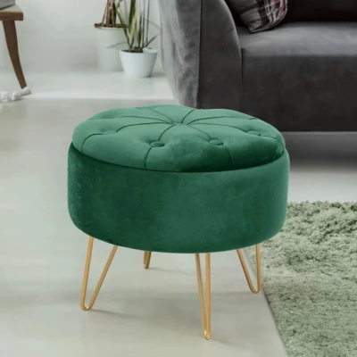 Elegáns DRAVIEN szék tárolóhellyel - üvegzöld / arany
