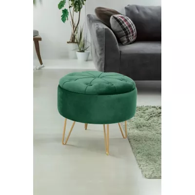 Elegáns DRAVIEN szék tárolóhellyel - üvegzöld / arany