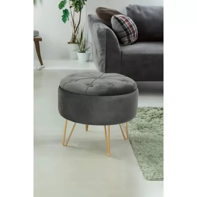 Elegáns DRAVIEN szék tárolóhellyel - szürke / arany