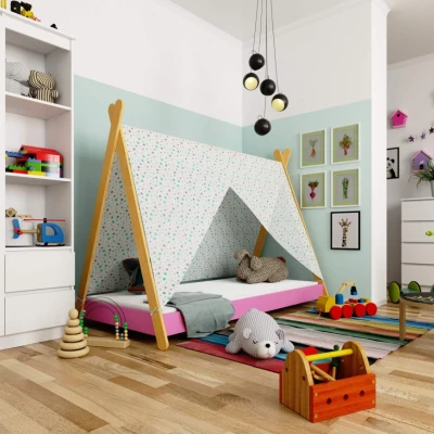 Gyerekágy ház 80x160 ESMORIA - rózsaszín / barna