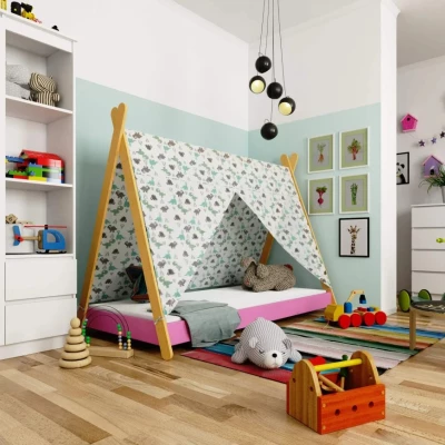 Gyerekágy ház 80x180 ESMORIA - rózsaszín / barna