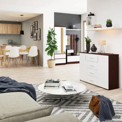 SAVRILA kombinált fiókos komód - wenge / fehér