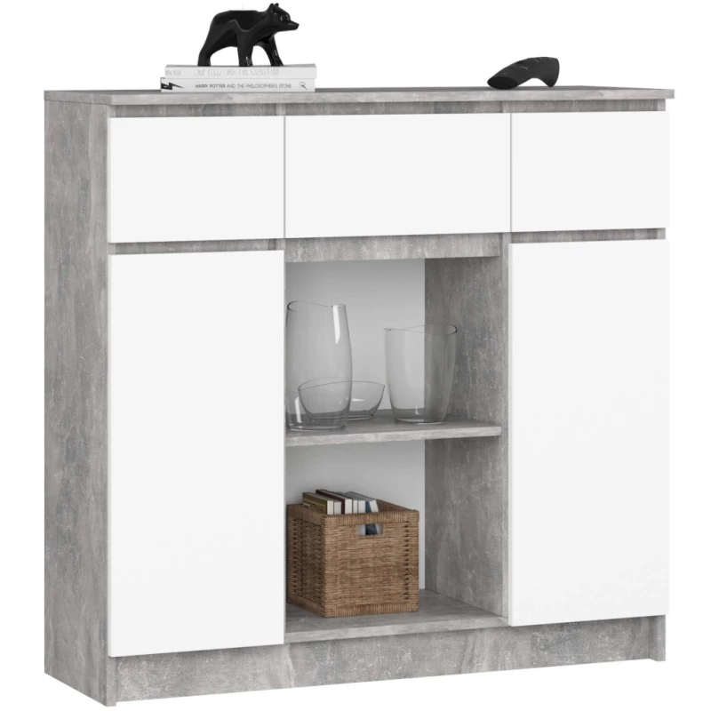 Fiókos komód fiókokkal és ajtókkal JUNIPER - beton / fehér
