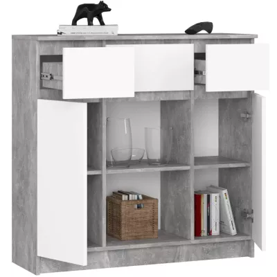 Fiókos komód fiókokkal és ajtókkal JUNIPER - beton / fehér