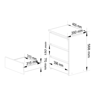 Kis éjjeliszekrény VALESTRA - fehér / sötétszürke