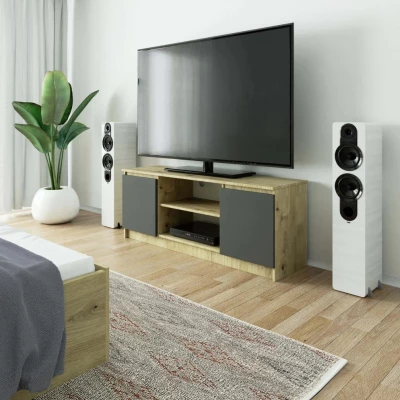 TV állvány ajtókkal YMARIN - artisan tölgy / szürke