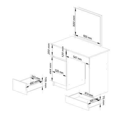 BRETIK fésülködőasztal tükrös tükrökkel - craft tölgy, balos változat
