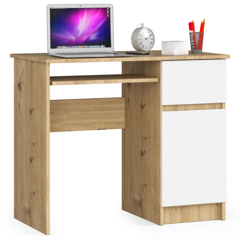 KALRION PC íróasztal - artisan tölgy / fehér, valódi felülettel