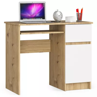 KALRION PC íróasztal - artisan tölgy / fehér, valódi felülettel