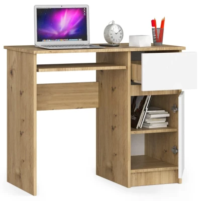 KALRION PC íróasztal - artisan tölgy / fehér, valódi felülettel