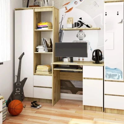 KALRION PC íróasztal - artisan tölgy / fehér, valódi felülettel