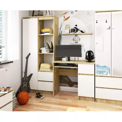 KALRION PC íróasztal - artisan tölgy / fehér, valódi felülettel