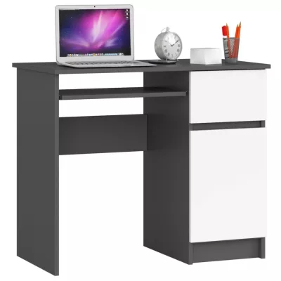 KALRION PC asztal - szürke / fehér, jobbos kivitel