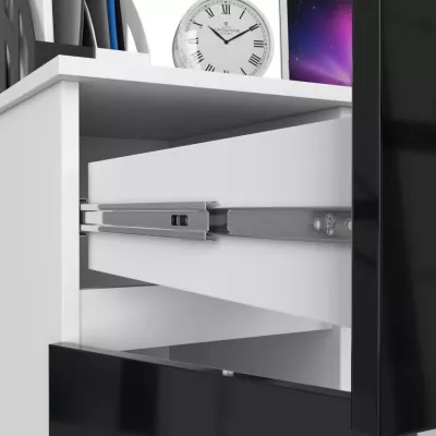 KALRION PC asztal - fehér / fekete fényes felülettel, balos változat