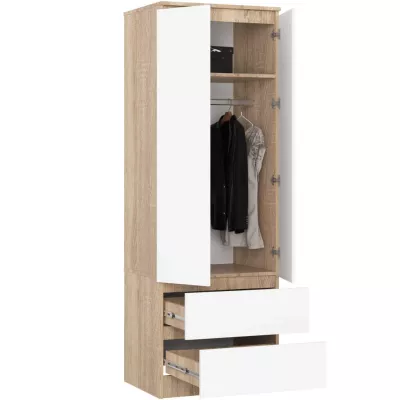 Fiókos gardróbszekrény 60 cm WREN - sonoma tölgy / fehér