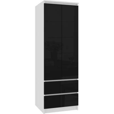 Fiókos gardróbszekrény 60 cm WREN - fehér / fekete fényes felületű