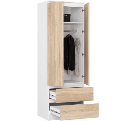 Fiókos gardróbszekrény 60 cm WREN - fehér / sonoma tölgy