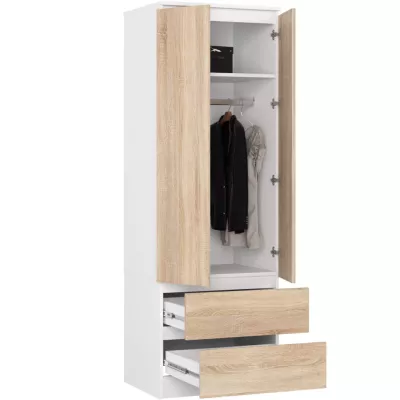 Fiókos gardróbszekrény 60 cm WREN - fehér / sonoma tölgy