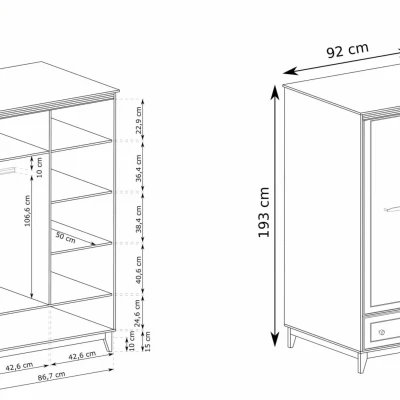 Kétajtós szekrény 92 cm ELLENSBURG - kasmír
