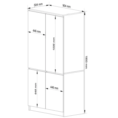 Négyajtós szekrény 90 cm LOTA - szürke