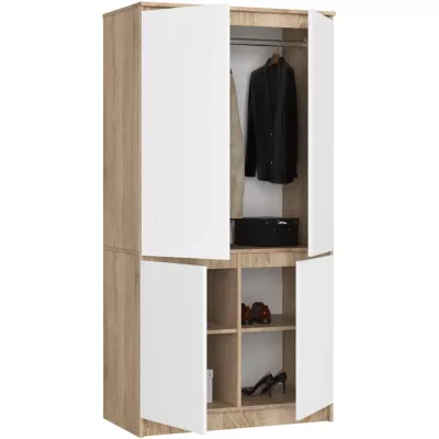Négyajtós szekrény 90 cm LOTA - sonoma tölgy / fehér