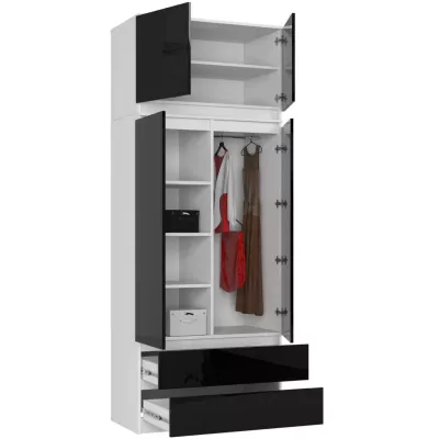 Gardróbszekrény bővíthető 90 cm LOTA - fehér / fekete fényes felületű