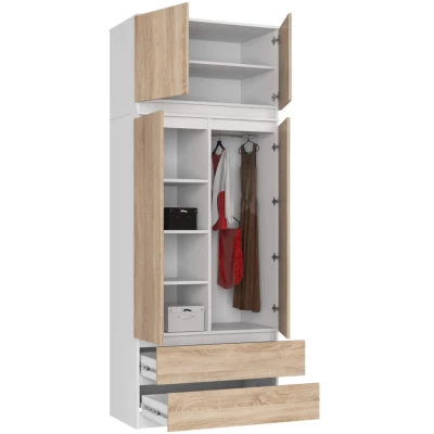 Gardróbszekrény bővíthető 90 cm LOTA - fehér / sonoma tölgy