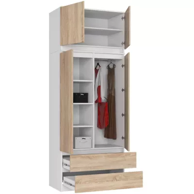 Gardróbszekrény bővíthető 90 cm LOTA - fehér / sonoma tölgy