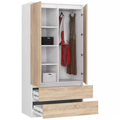 Fiókos gardrób 90 cm LOTA - fehér / sonoma tölgy