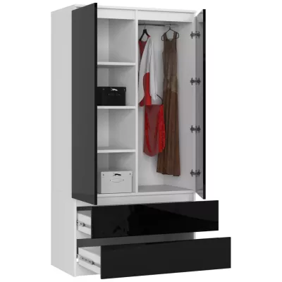 Fiókos szekrény 90 cm LOTA - fehér / fekete fényes felületű