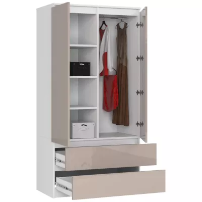 Fiókos szekrény 90 cm LOTA - fehér / cappuccino fényes felülettel